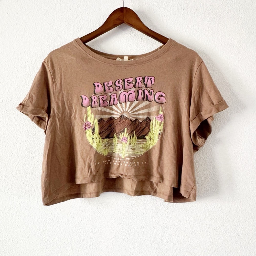 Desert Dreamin Love Peace Lazy Days Cropped Tee Large Boho Wanderlust Western - Picture 2 of 11